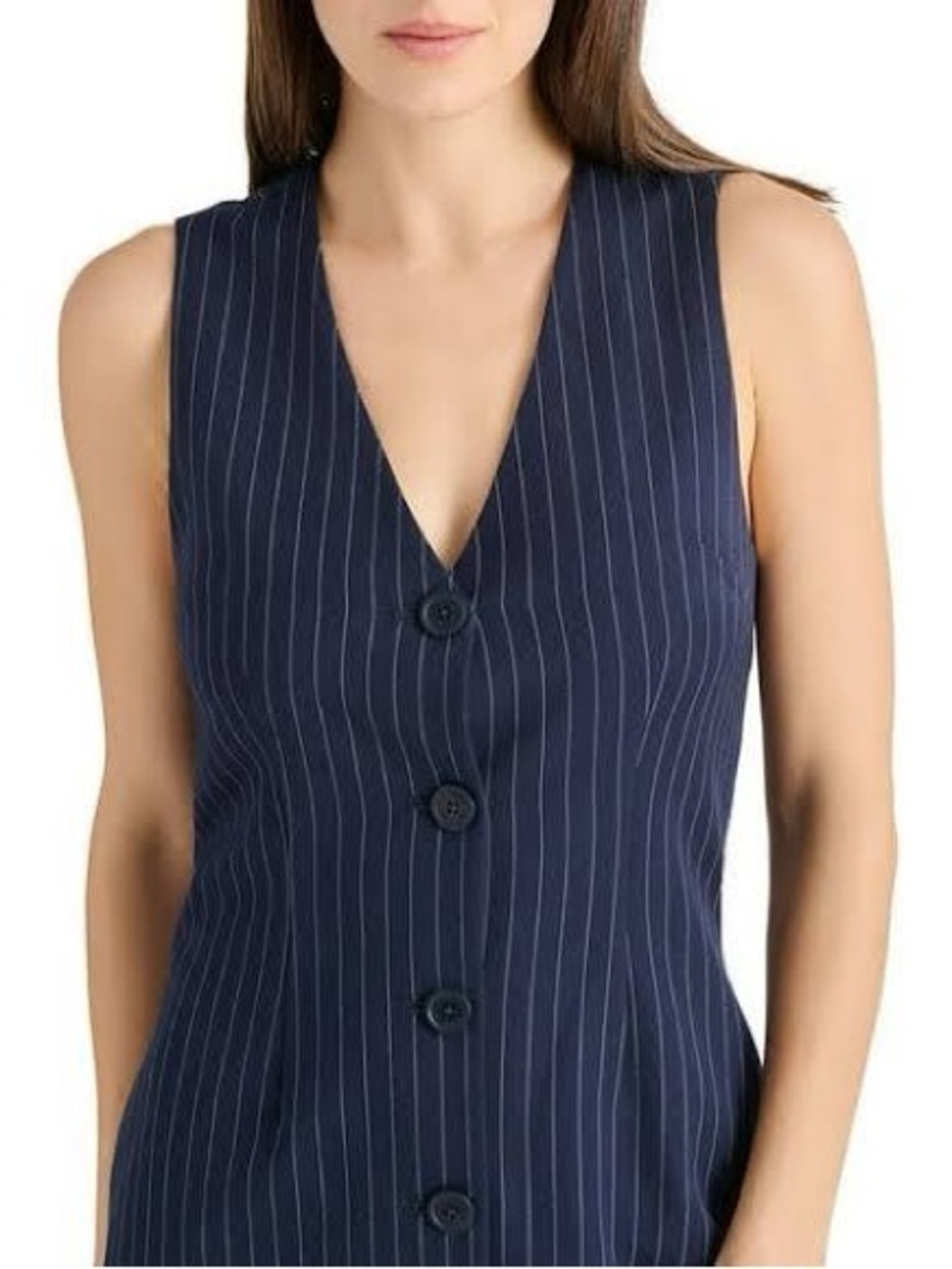 Steve Madden Navy Blue Pinstripe Vest Dress Fully Lined